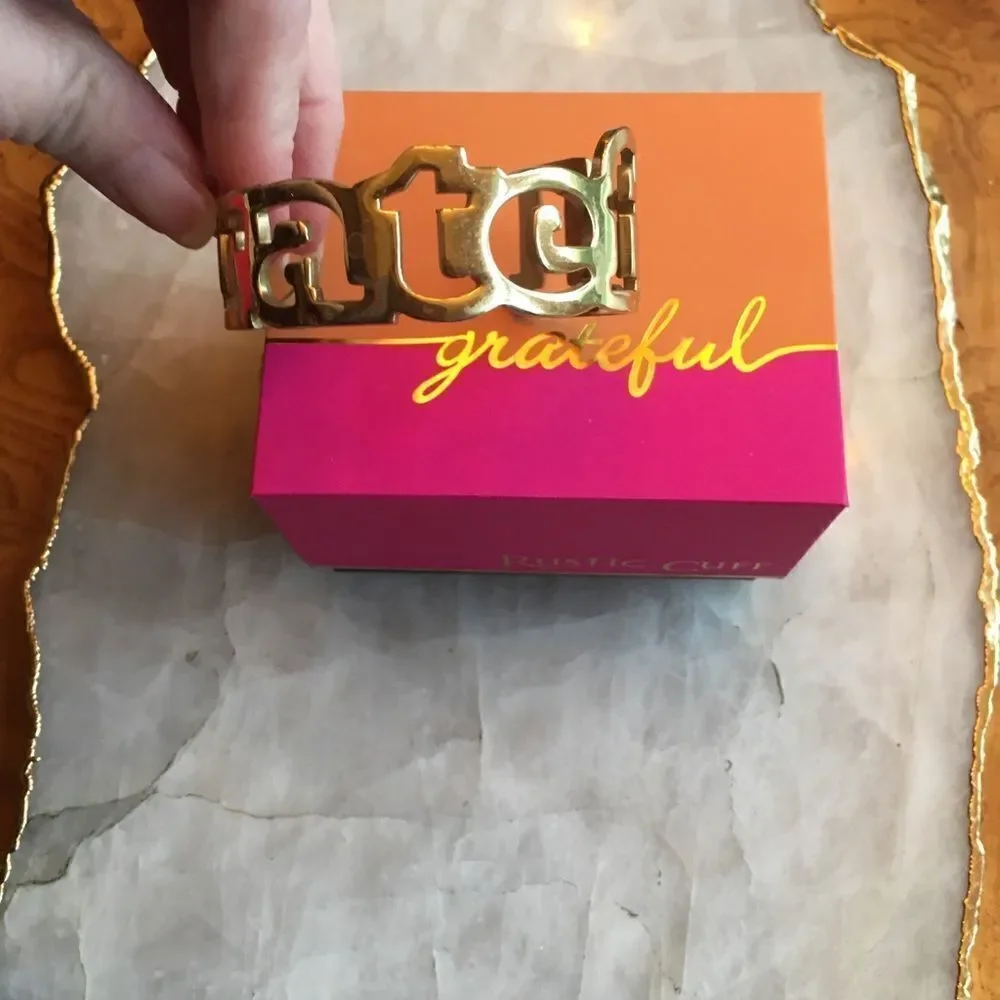 Rustic Cuff “grateful” gold
